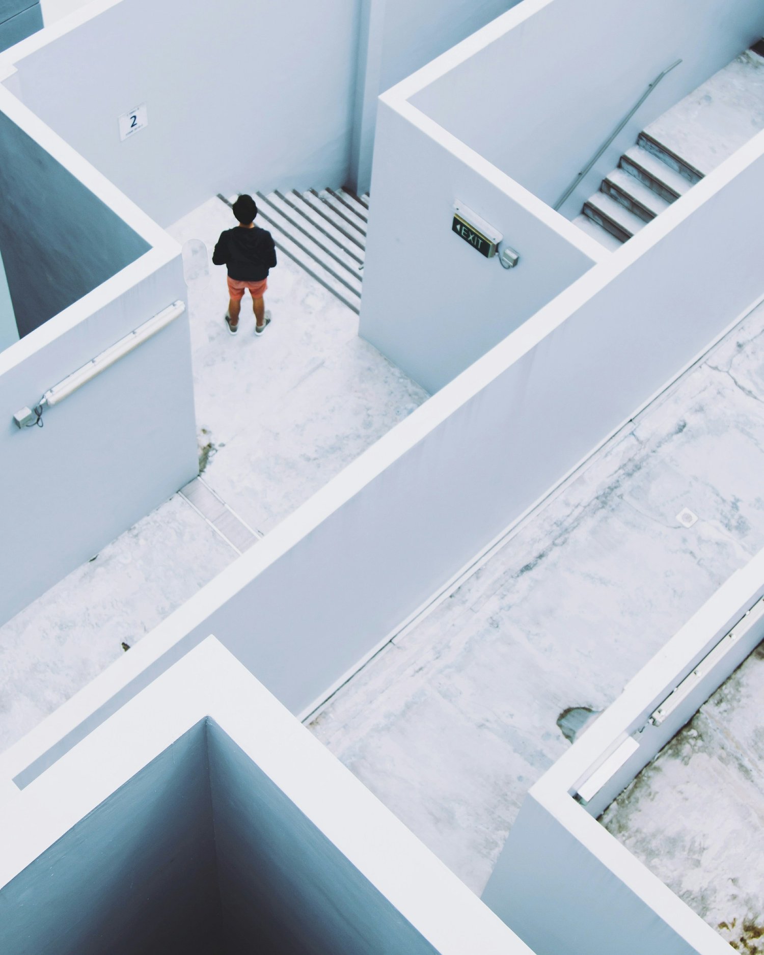 a person standing in a maze