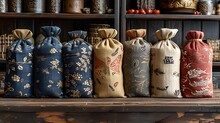 a group of bags on a shelf