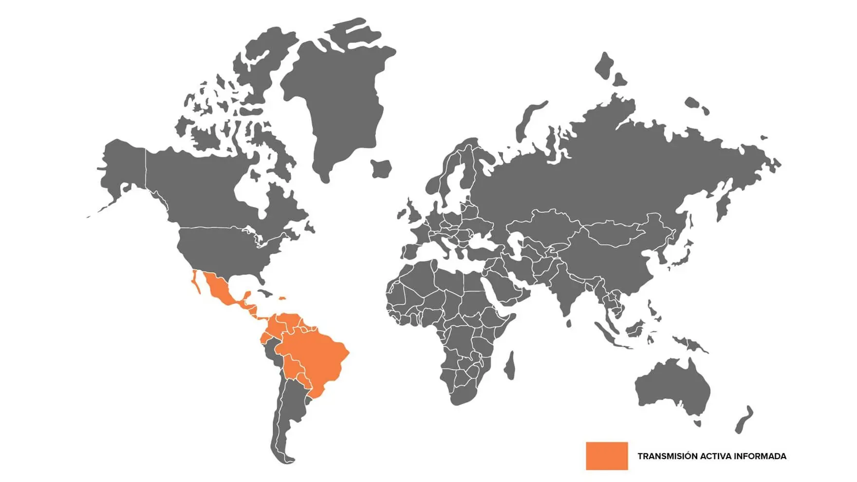 a map of the world with orange countries/regions