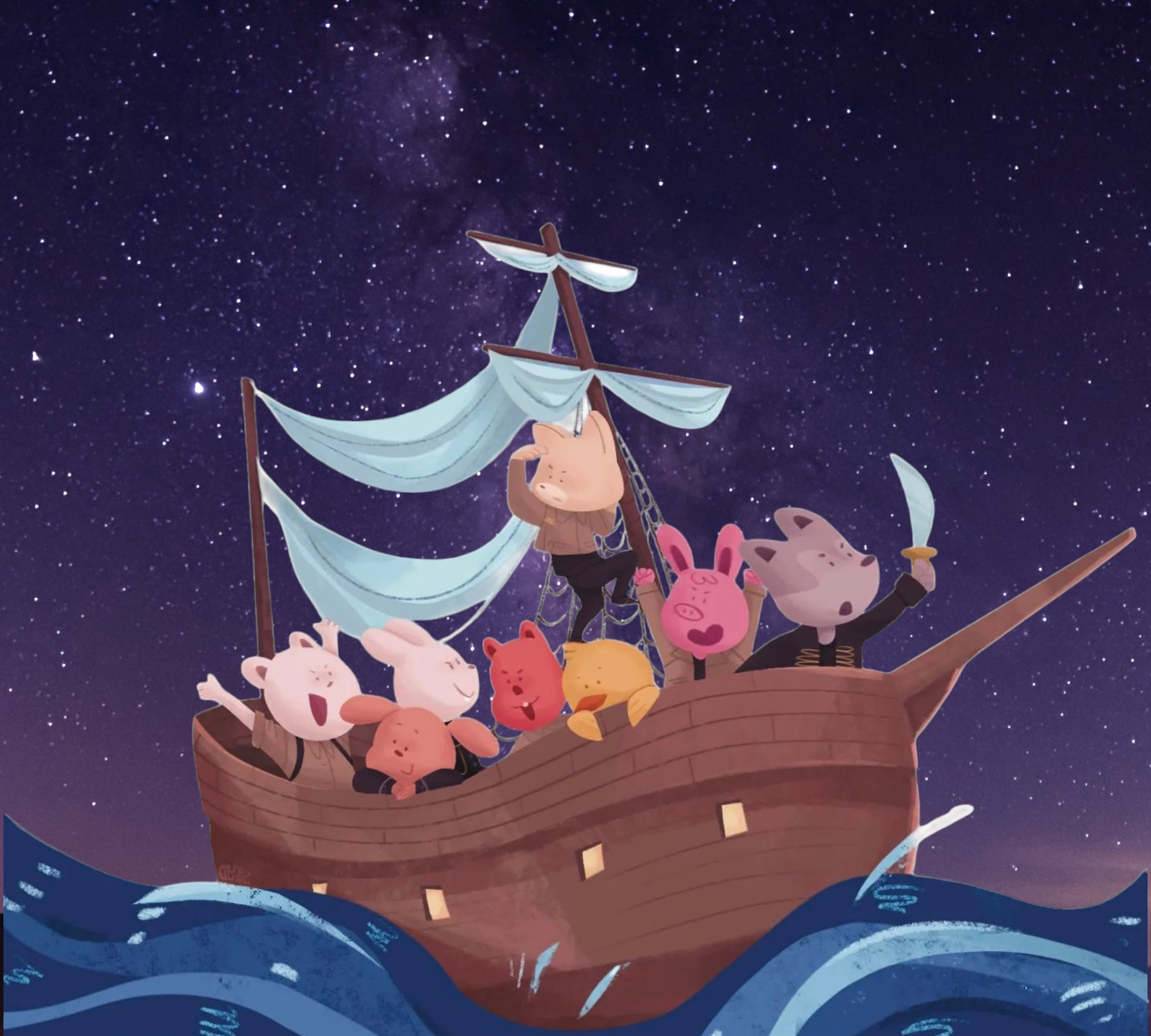 cartoon of animals on a boat
