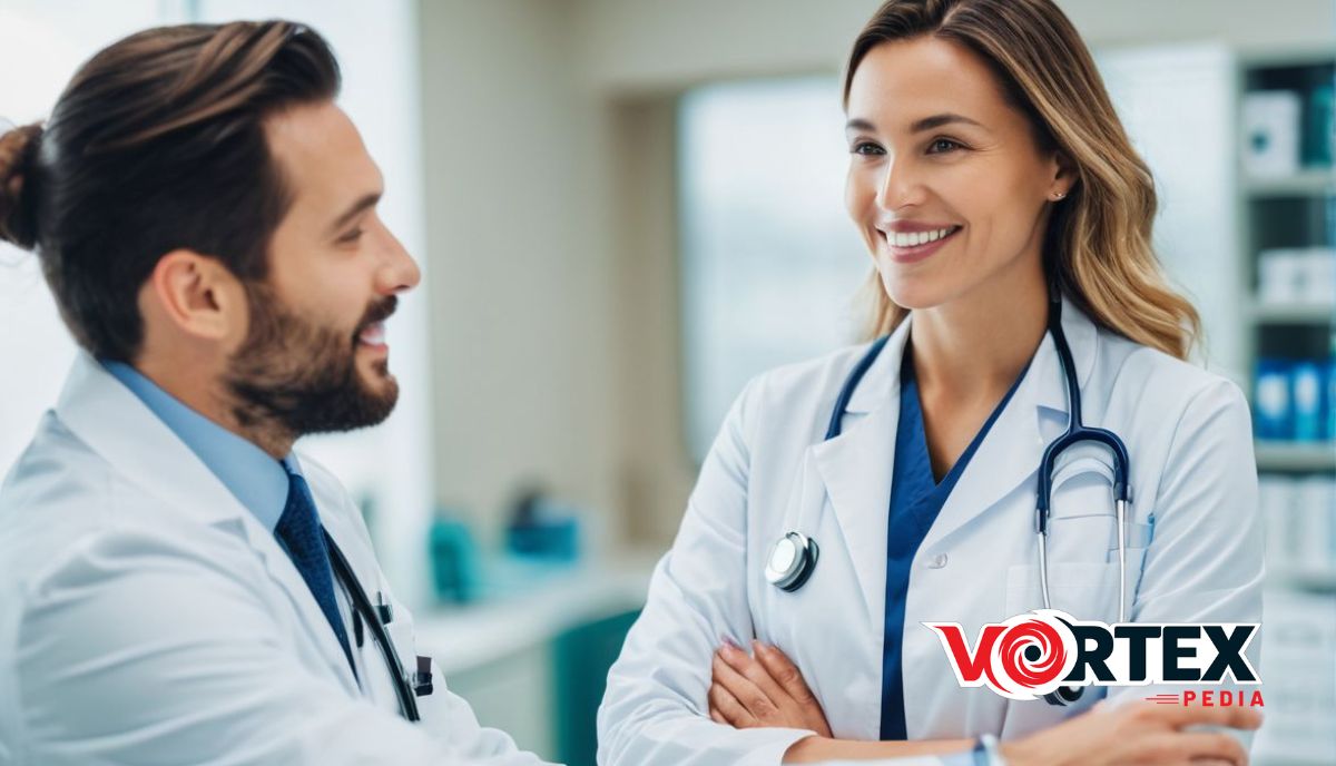 a man and woman in white lab coats