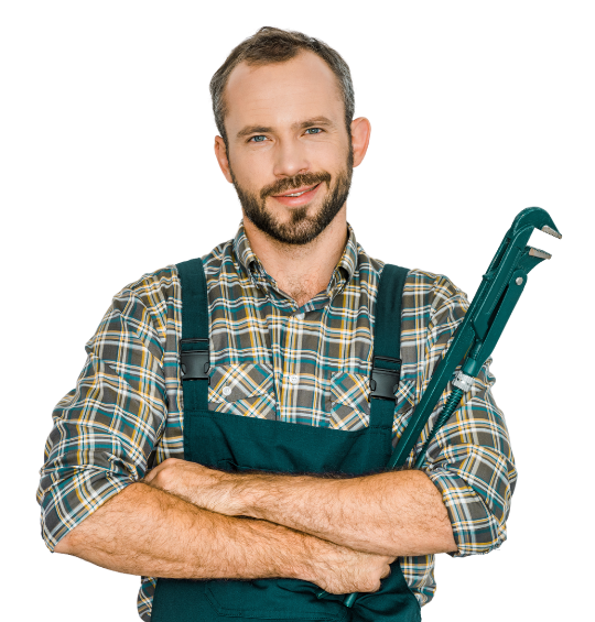 a man in overalls with his arms crossed
