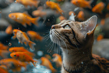 a cat looking at fish