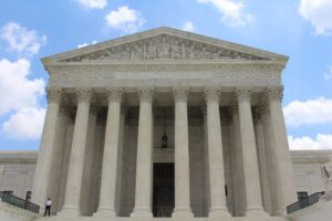 a low angle view of United States Supreme Court Building