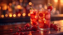 two glasses of red liquid with ice and berries