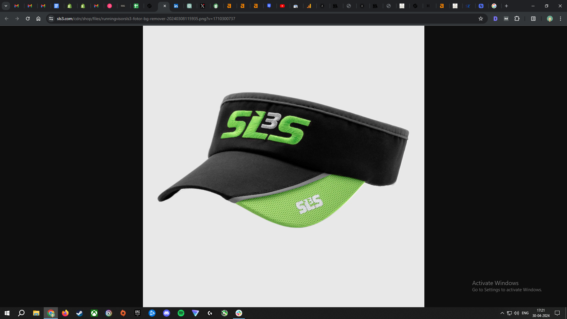 a black and green visor with text on it