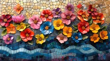 a mosaic of flowers on a wall