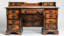 a wooden desk with drawers