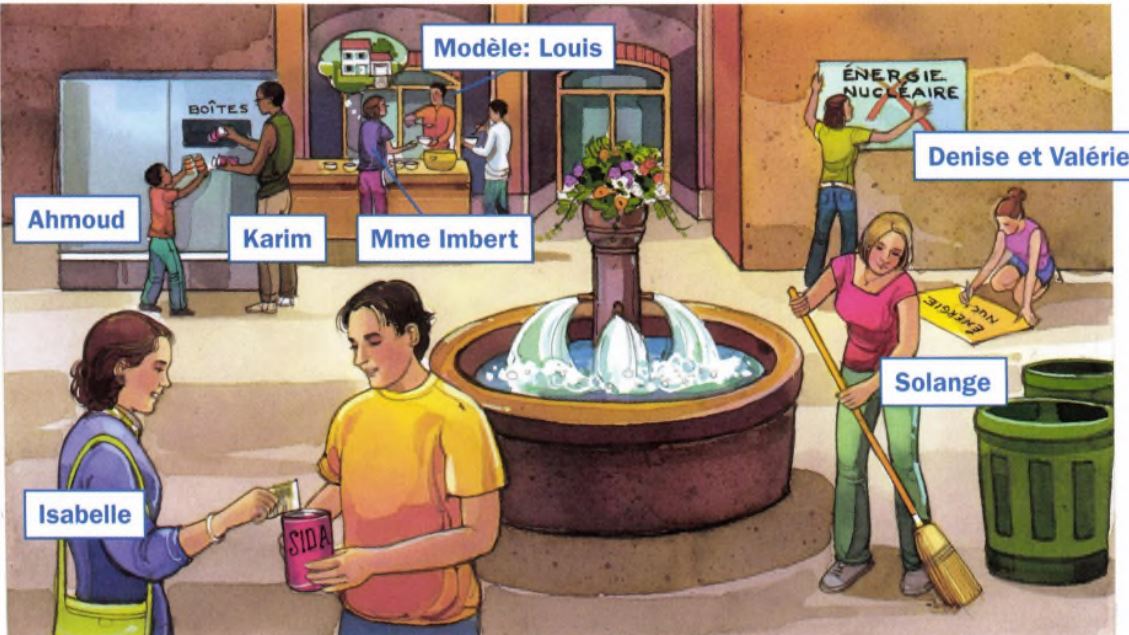 a cartoon of people cleaning a fountain