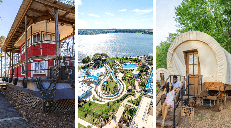 a collage of different images of a water park