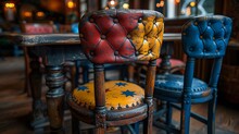 a chair with a yellow cushion