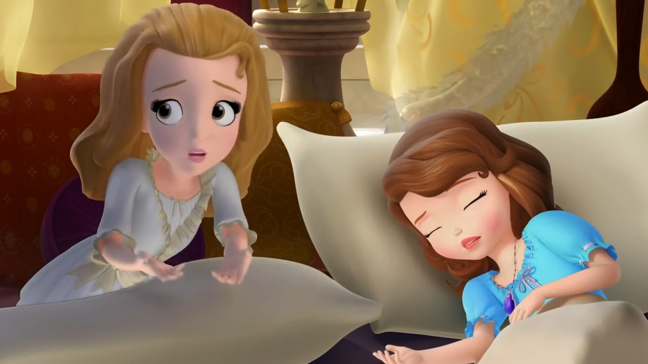 a cartoon of a girl sleeping next to a princess