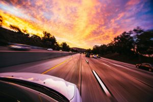 a car driving on a highway