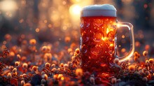 a glass of beer with a light on top