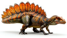 a dinosaur with orange and black stripes