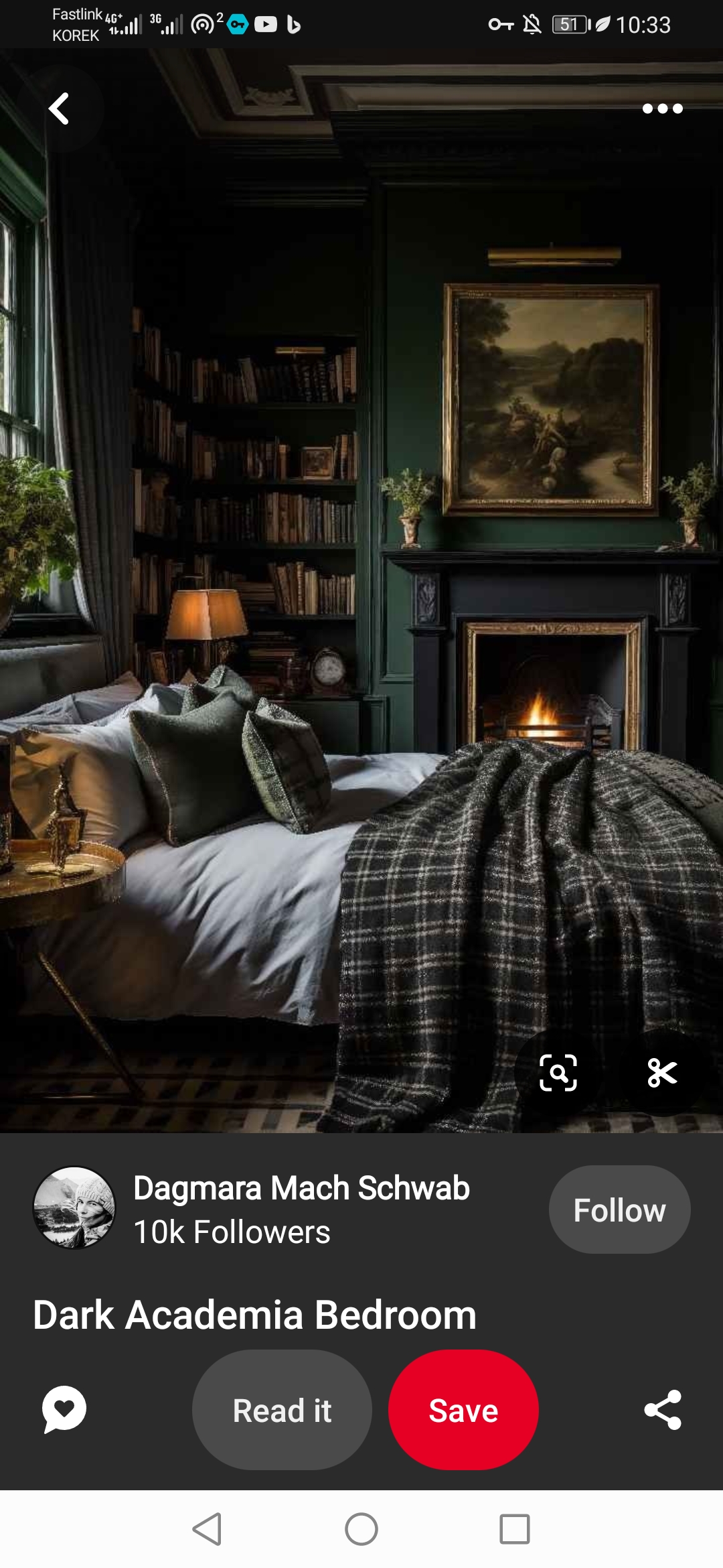 a screenshot of a room with a fireplace and a bed