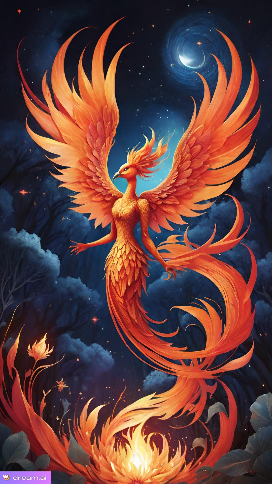 a digital art of a phoenix