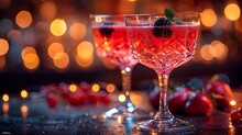 a group of glasses with red liquid