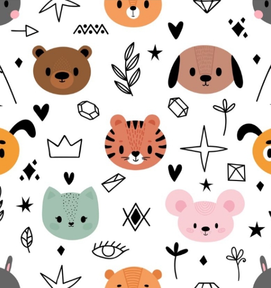 a pattern of animals and objects