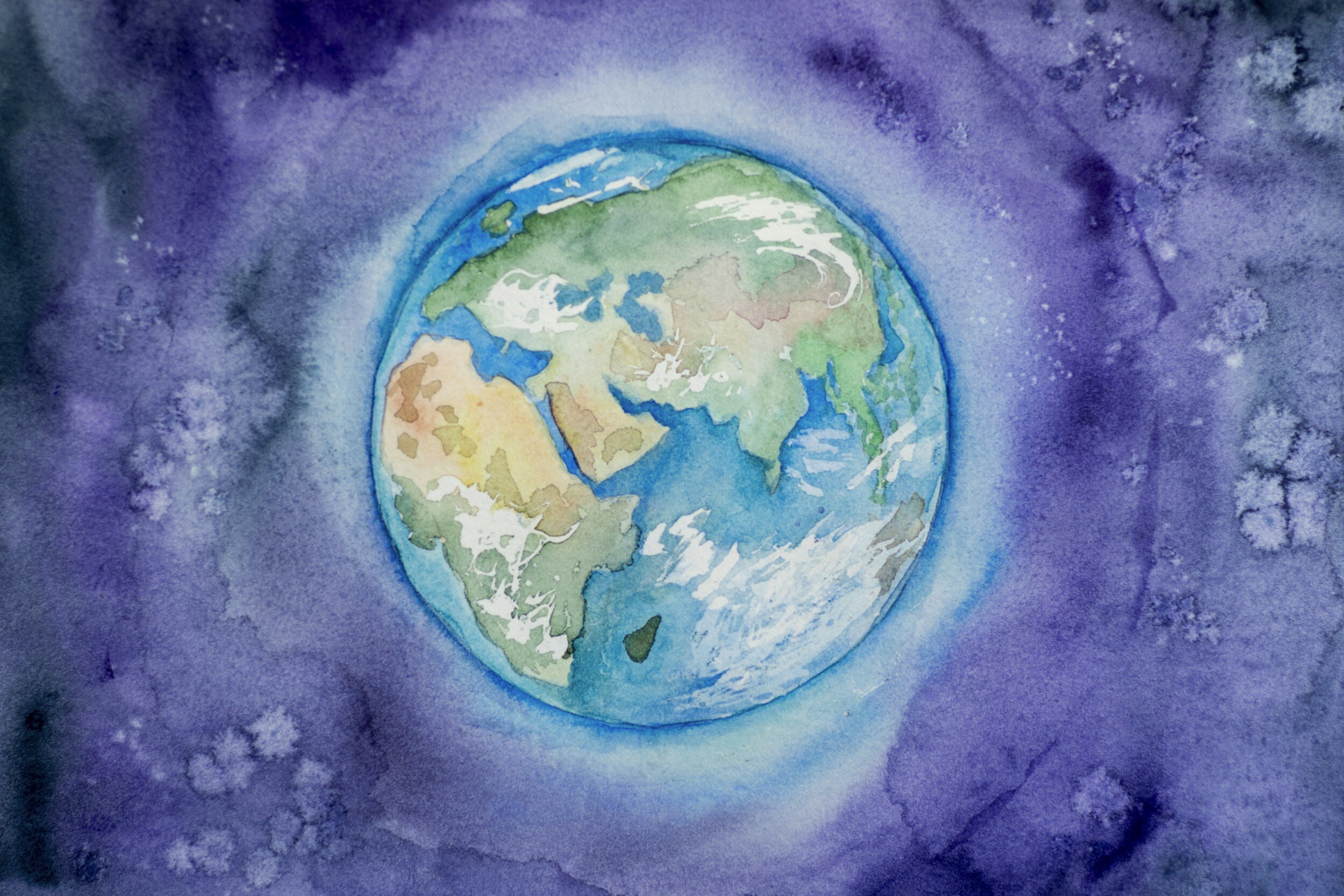 a watercolor of a planet earth