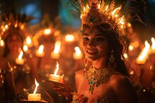 a woman wearing a crown and holding candles