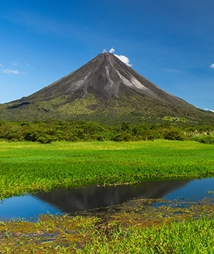 Mayon Volcano with a pond in the middle