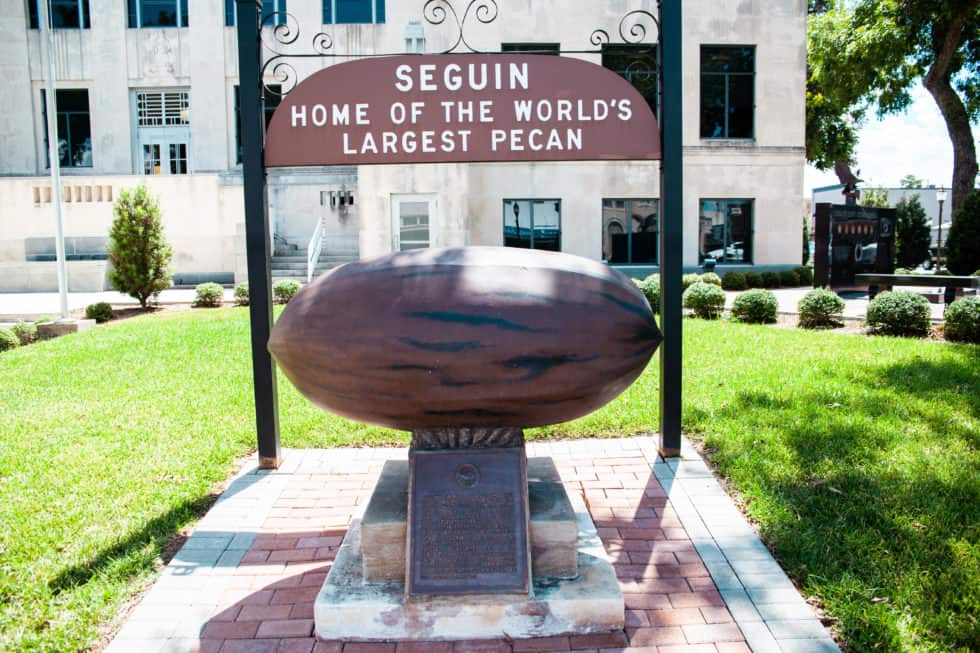a sign with a large oval shaped object