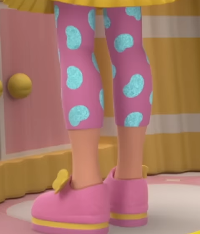 a cartoon character legs in pink pants and pink shoes