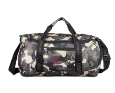 a camouflage duffel bag