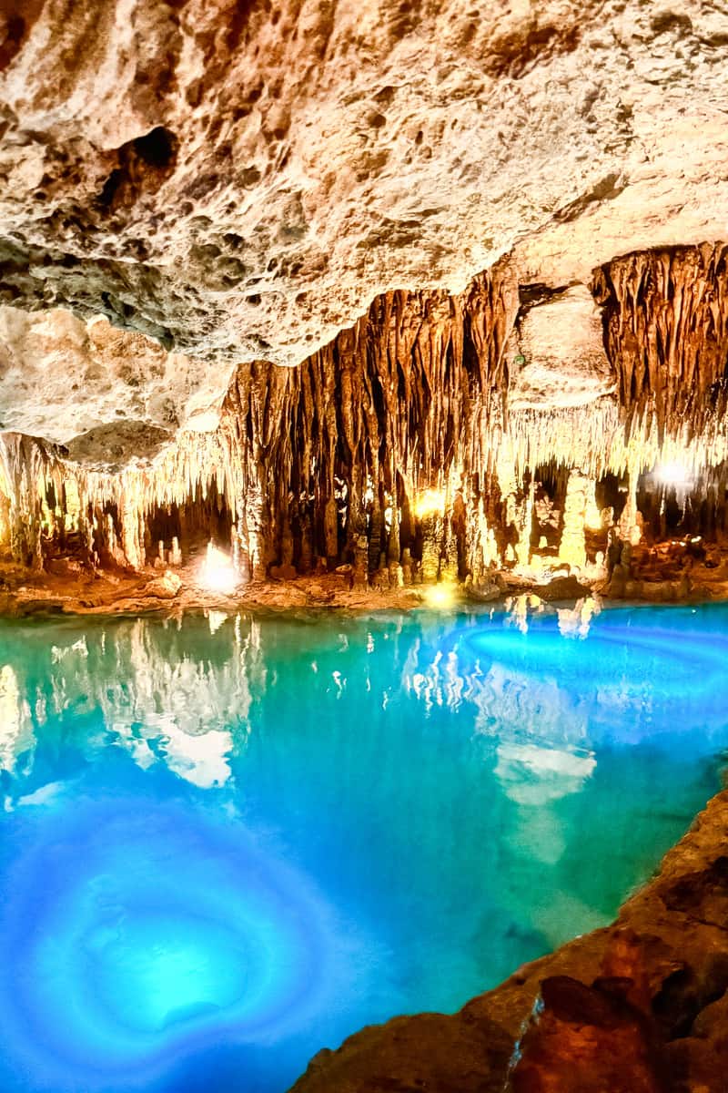 a blue water in a cave