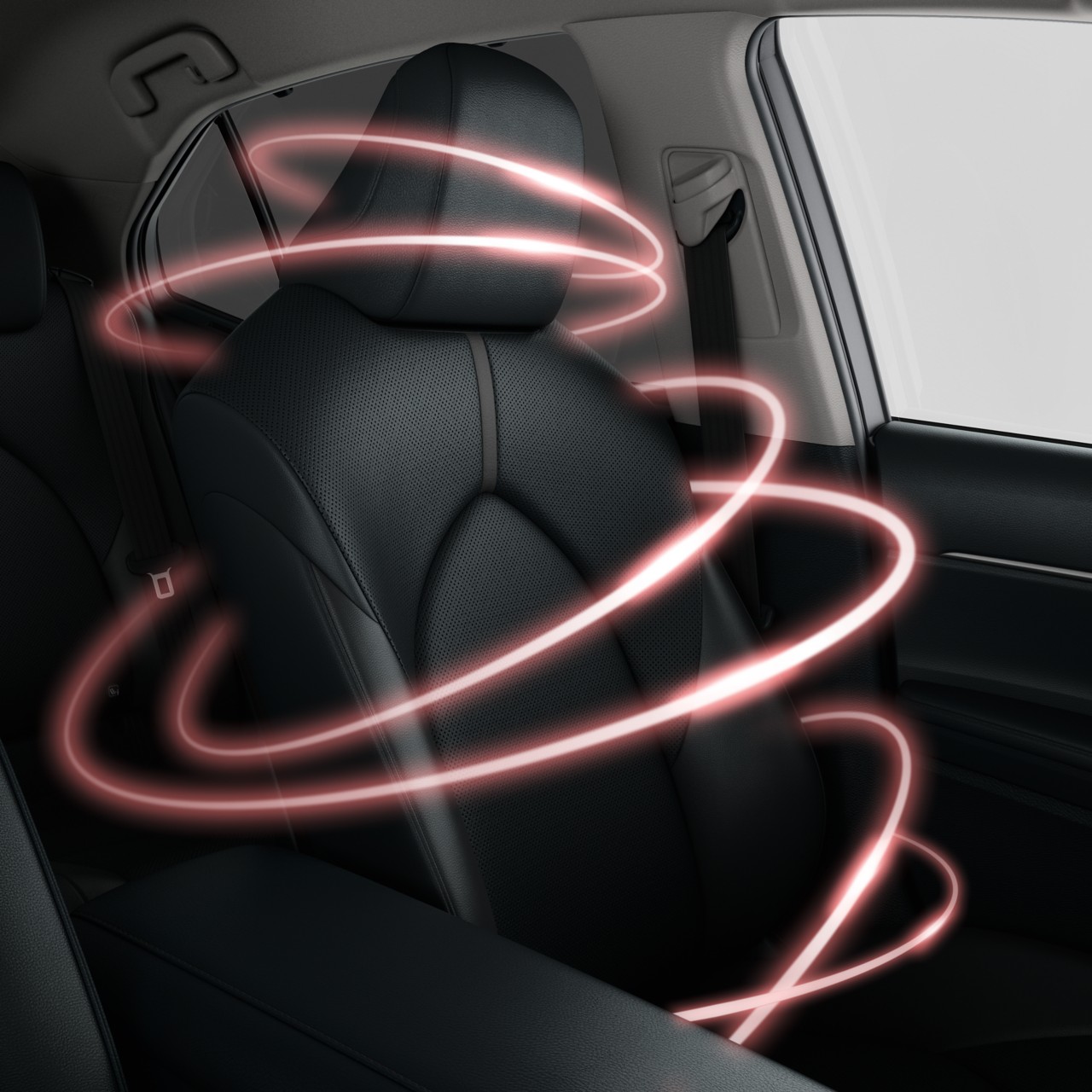 a car seat with a glowing light around it