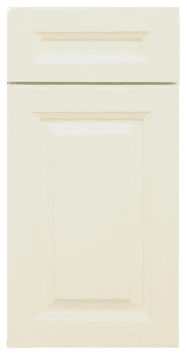 a white cabinet door with black trim