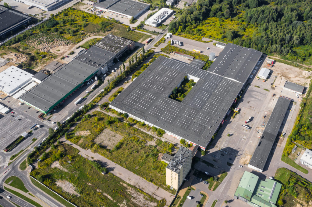 an aerial view of a building