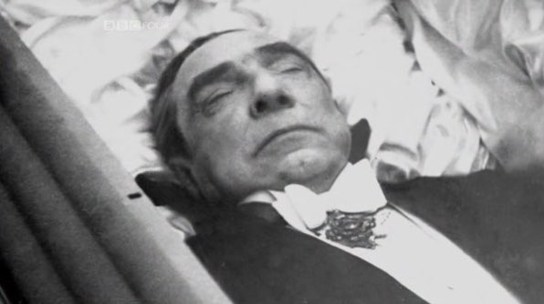 a man lying in a coffin