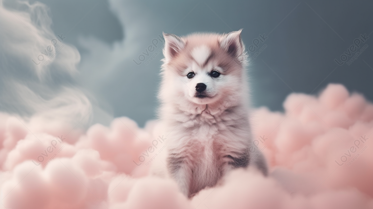 a dog sitting in a cloud