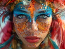a woman with colorful face paint