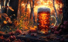 a glass of beer in the woods