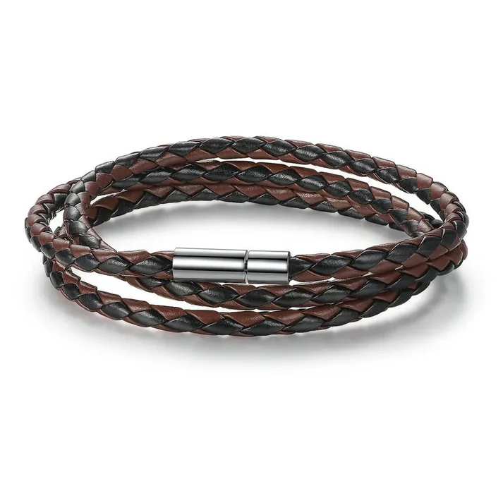 a brown and black leather bracelet