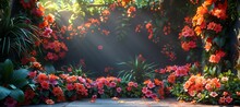 a group of flowers with sunlight shining through