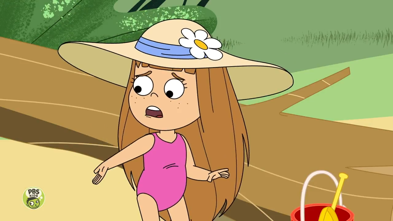cartoon of a girl in a swimsuit and hat
