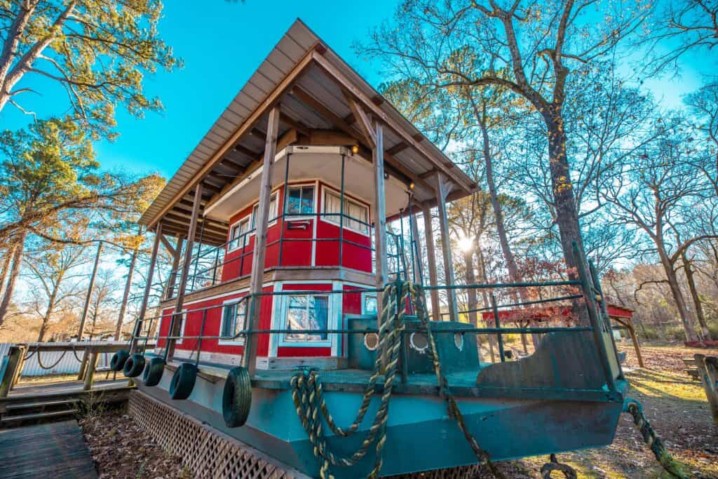 a houseboat on a dock