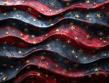 a red and blue wavy flag with gold stars