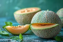 a melon cut in half