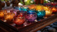 a group of colorful candles on a table