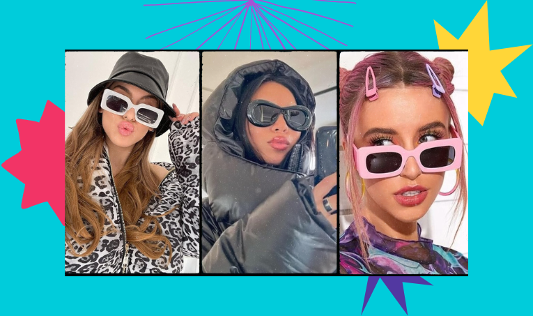 a collage of women wearing sunglasses