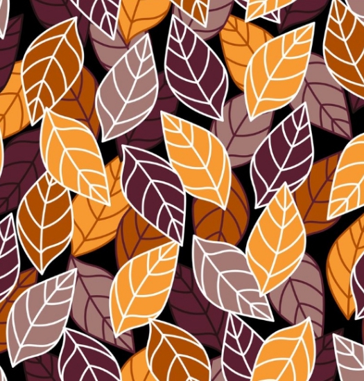 a pattern of leaves on a black background