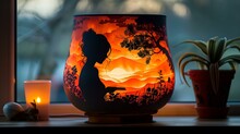 a vase with a woman painting on it