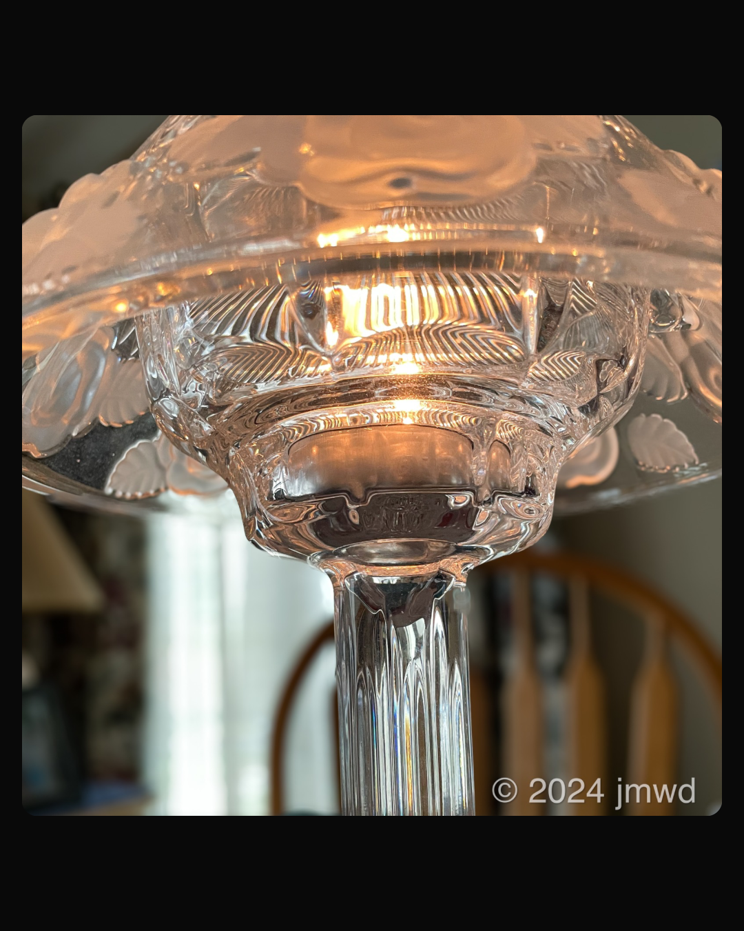 a close up of a glass lamp