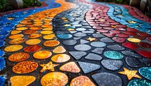 a colorful stone walkway with different colors