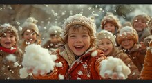 a group of children playing with snow